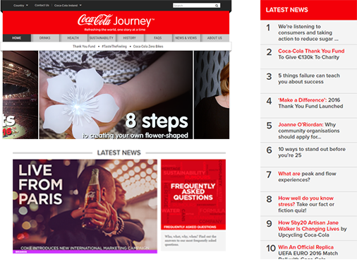Example of corporate website design of Coca Cola